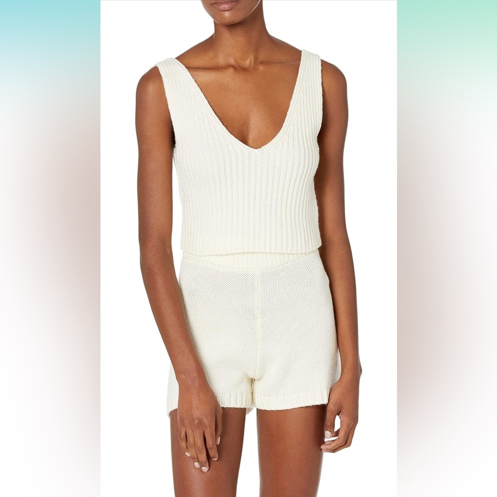 NWT • The Drop • Women's Sylvie Double V-Neck Textured Rib Cropped Sweater Tank